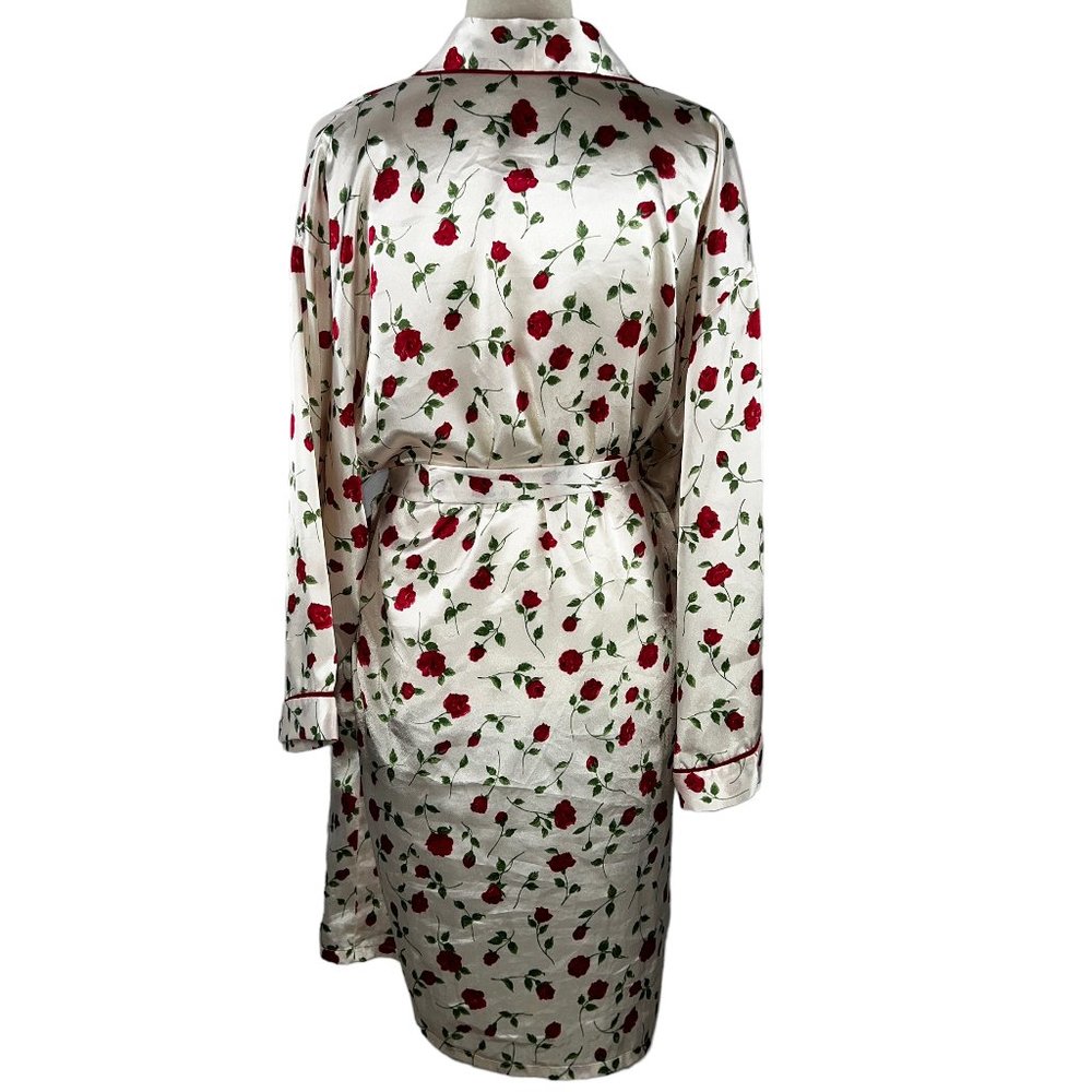 Like new JOSIE NATORI Kimono Style Cream Satin-Like Red Rose Print Robe … - Picture 3 of 11
